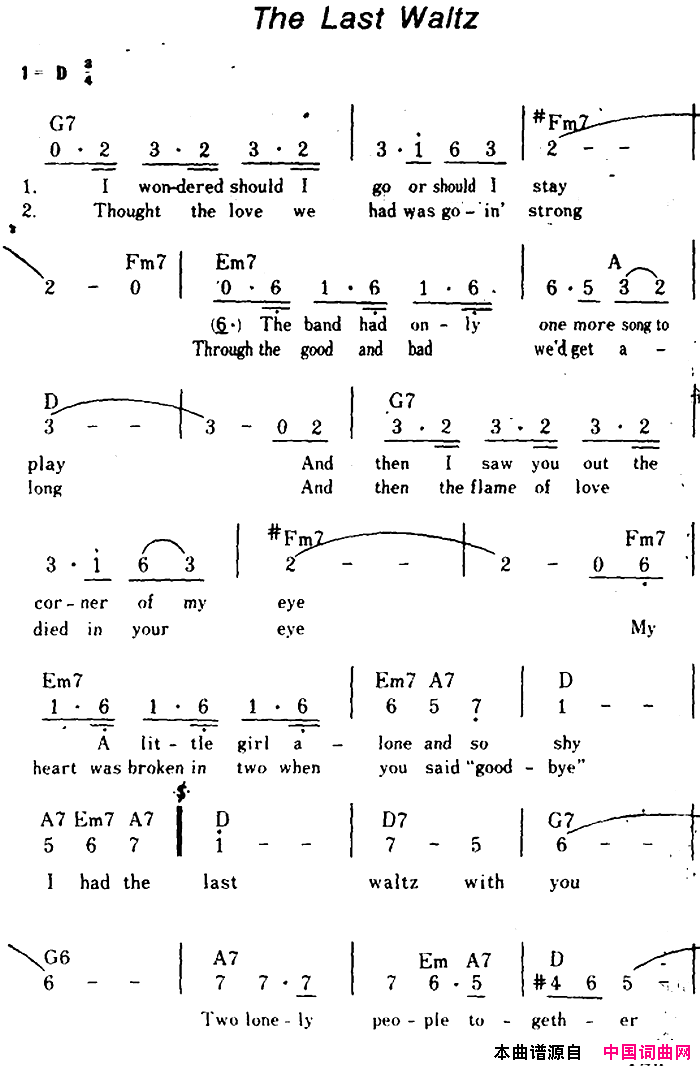 【美】TheLastWaltz最后的华尔兹、带和弦简谱