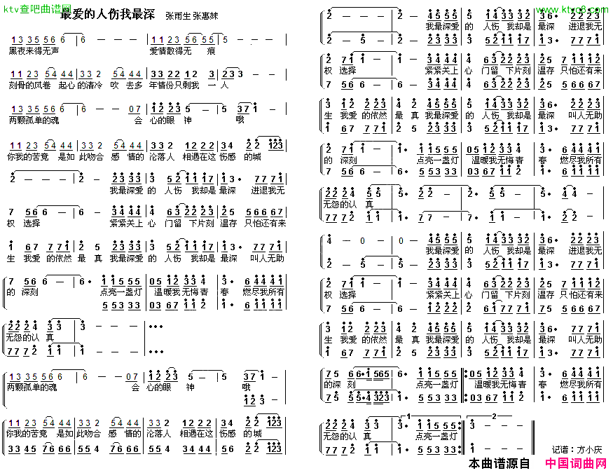 最爱的人伤我最深二重唱简谱