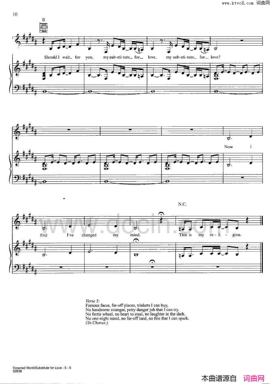 DrownedwldISubstituteflove麦当娜歌曲钢琴伴奏谱简谱