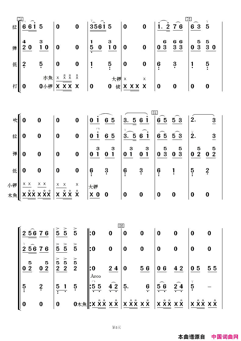 花灯锣鼓闹新春民乐合奏_新版简谱