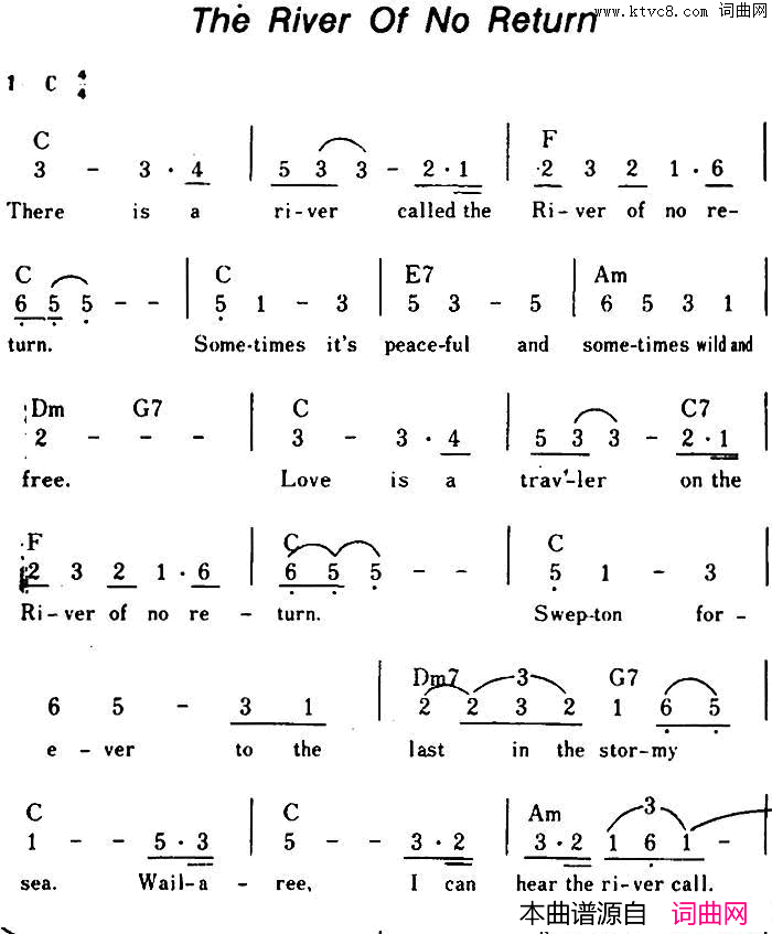 【美】TheRiverOfNoReturn无归河、带和弦简谱