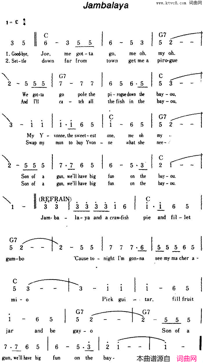 [美]Jambalaya什锦菜简谱