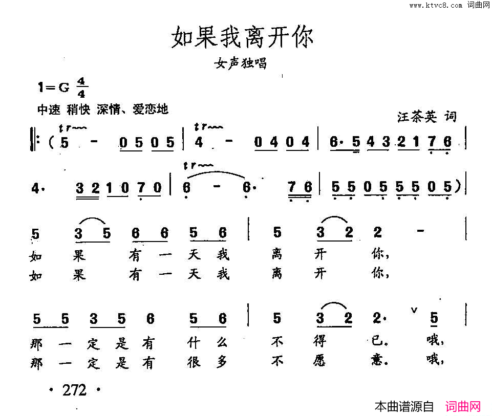 如果我离开你田光歌曲选_195简谱