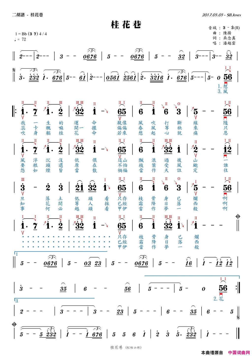 桂花巷简谱_潘越云演唱_吴念真/陈扬词曲