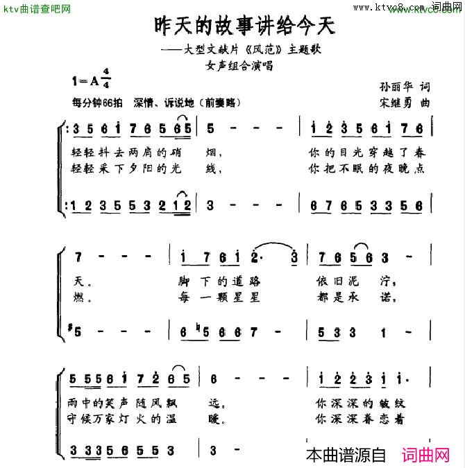 昨天的故事讲到今天简谱