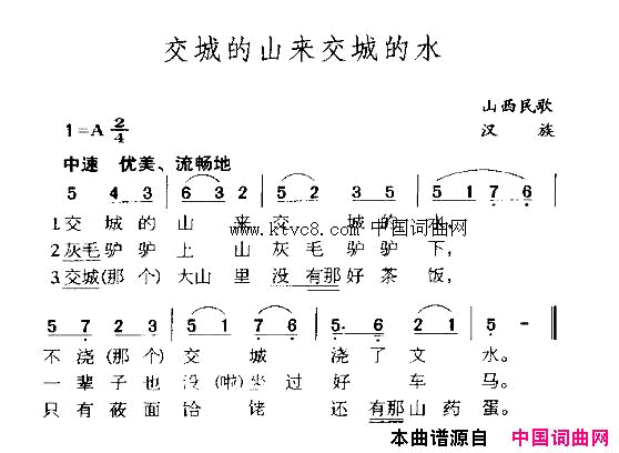 交城的山来交城的水简谱