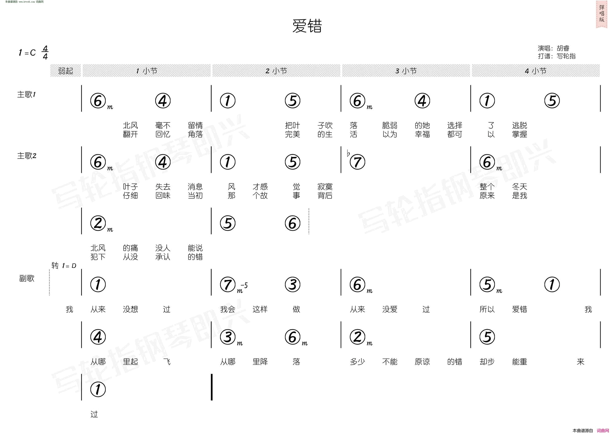 爱错_简和谱简谱_王力宏演唱_王力宏/王力宏词曲