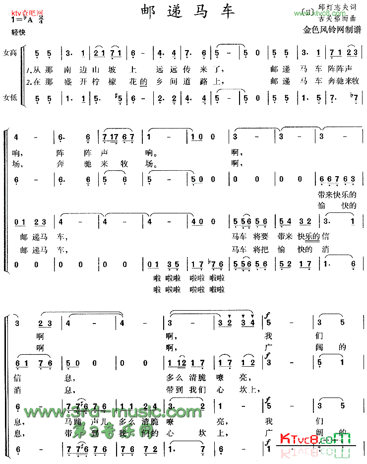 邮递马车[合唱曲谱]简谱