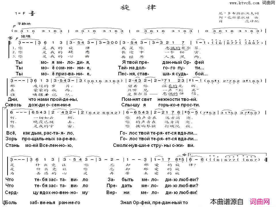 旋律Мелодия中俄简谱旋_律_Мелодия中俄简谱简谱