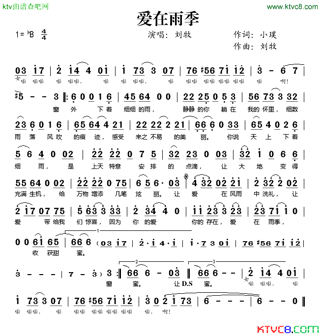 爱的雨季简谱_刘牧演唱