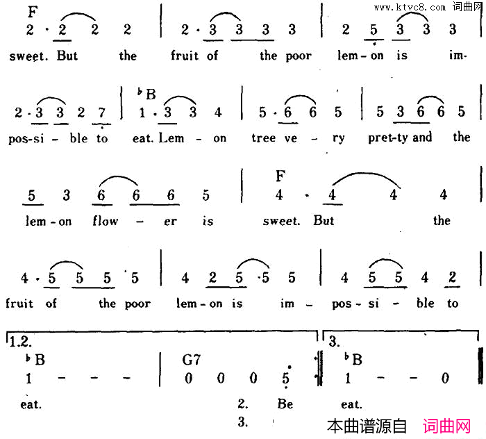 【美】LemonTree柠檬树、带和弦简谱