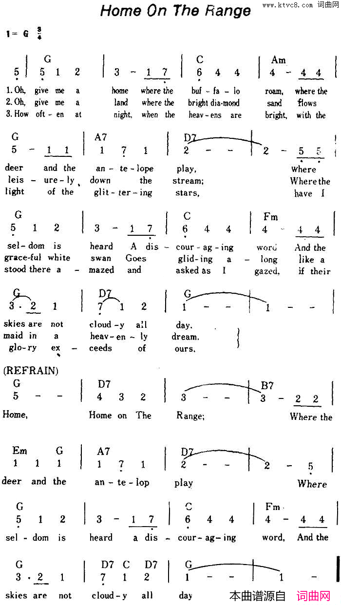 HomeOnTheRange草原上的家园【美】简谱