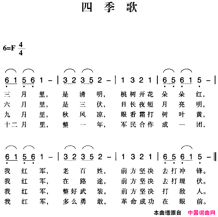 赣南闽西红色歌曲：四季歌简谱