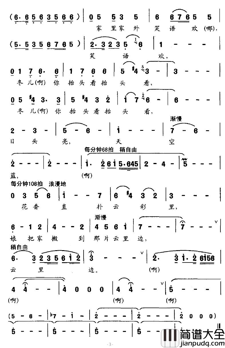 娘在那片云彩里简谱_歌剧_野火春风斗古城_杨母唱段