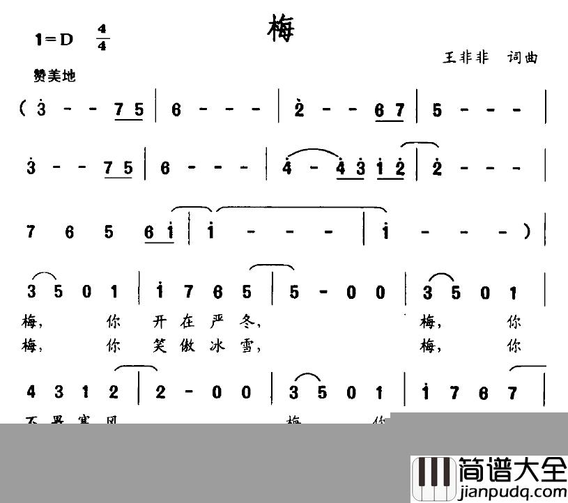 梅简谱_王非非词曲