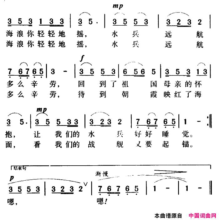 军歌金曲：军港之夜简谱_苏小明演唱_马金星/刘诗召词曲