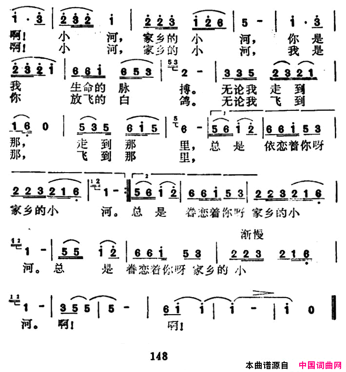 家乡的小河罗福祥词曲简谱