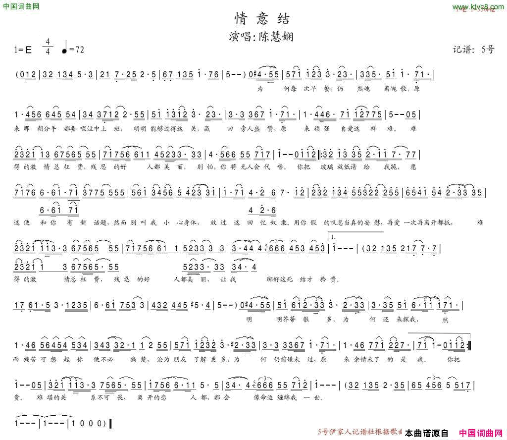 情意结简谱_陈慧娴演唱