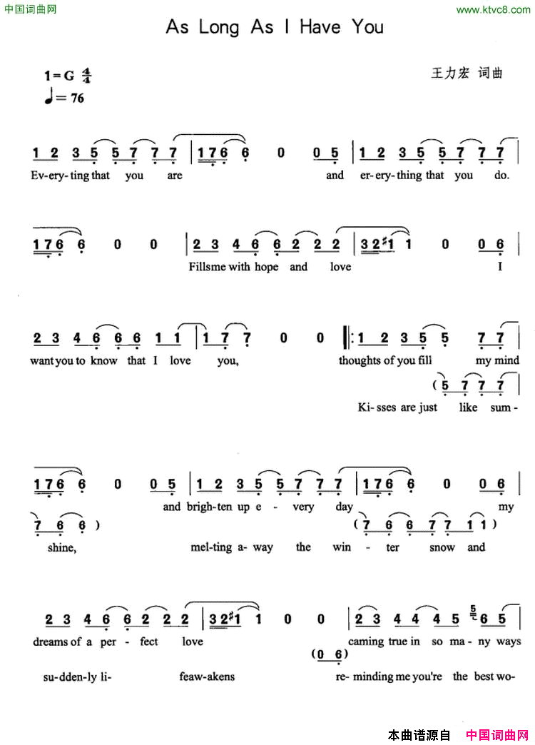 AsLongAsIHaveYou简谱_王力宏演唱_王力宏/王力宏词曲