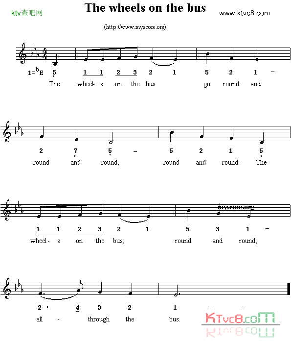 Thewheelsonthebus线简谱混排版、英文儿歌简谱