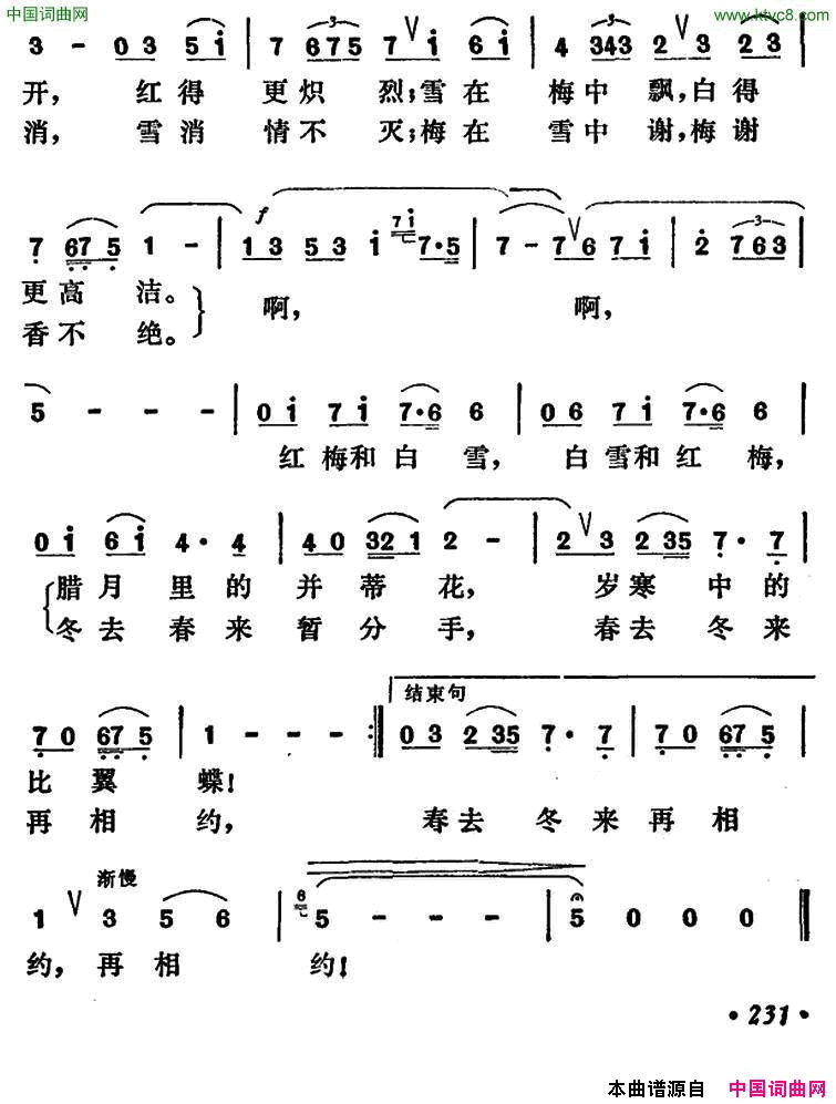 红梅和白雪简谱