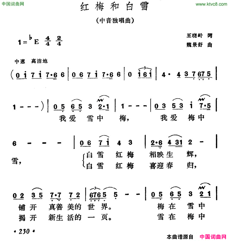 红梅和白雪简谱