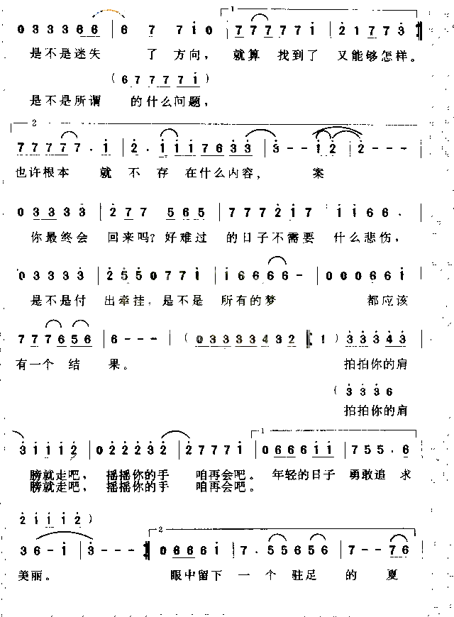 驻足夏天简谱_李蓓演唱