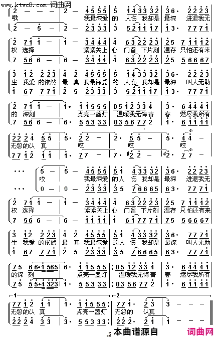 最爱的人伤我最深男女声二重唱简谱_张雨生/张惠妹演唱_邬裕康/陈志远词曲