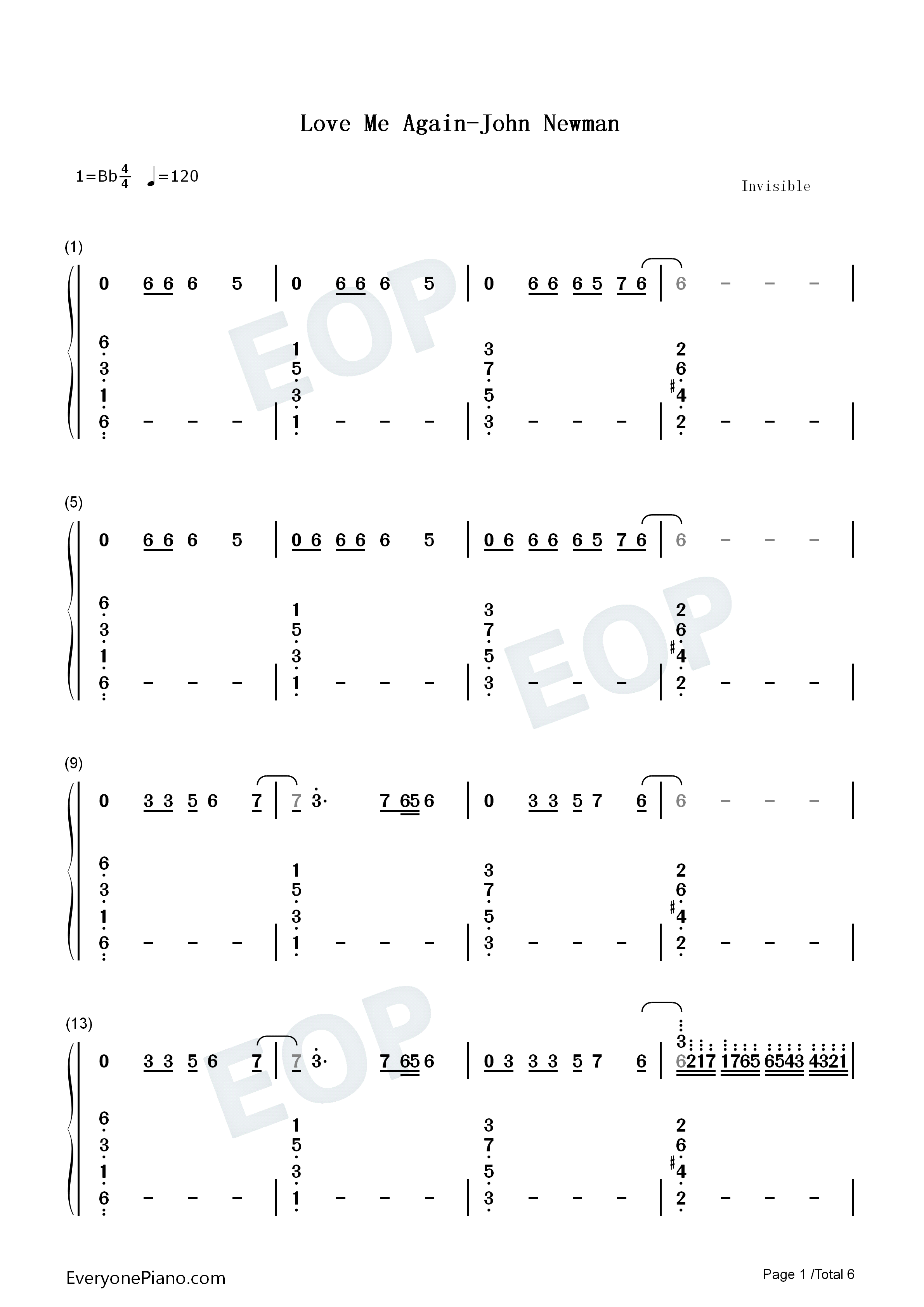 Love_Me_Again钢琴简谱_John_Newman演唱