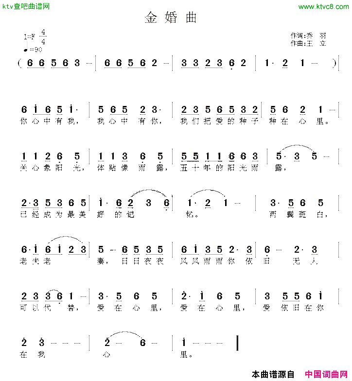 金婚曲乔羽词王立曲简谱