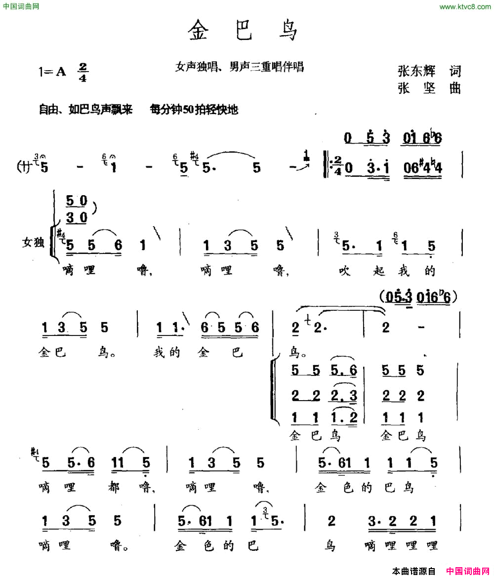 金巴鸟简谱