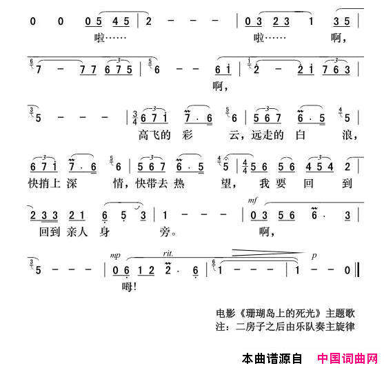 我怎能把你遗忘电影_珊瑚岛上的死光_主题歌简谱_靳小才演唱_史俊/杨绍榈词曲