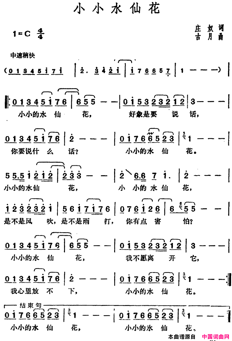 小小水仙花邓丽君演唱金曲简谱