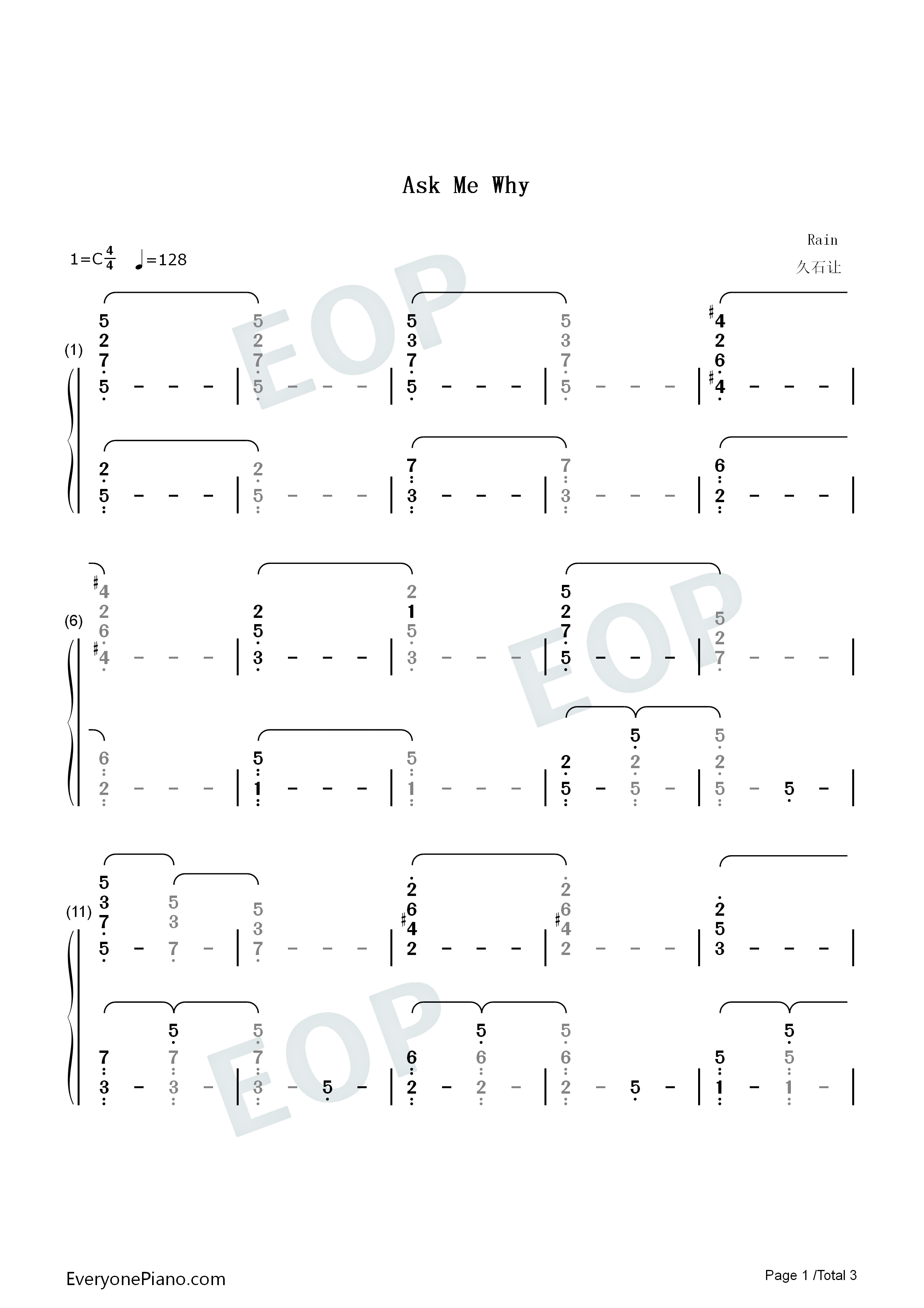 Ask_Me_Why钢琴简谱_久石让演唱