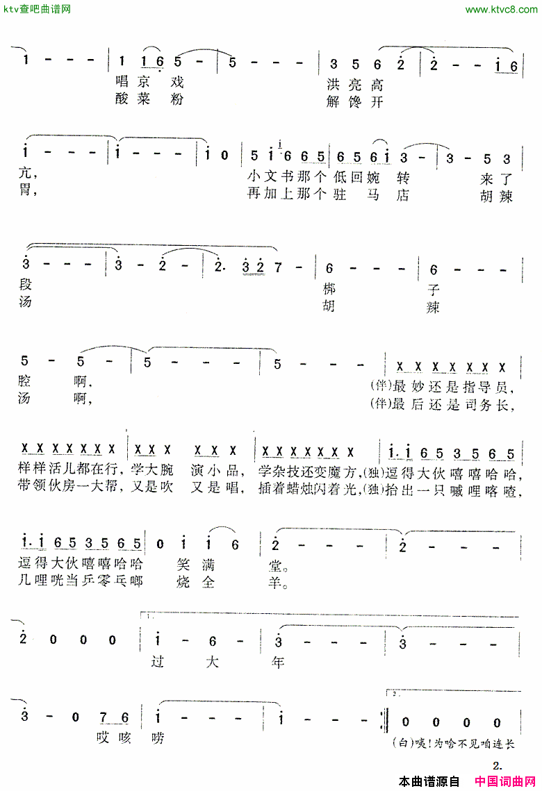 连队里过大年简谱_王宏伟演唱_闫肃/赵季平词曲