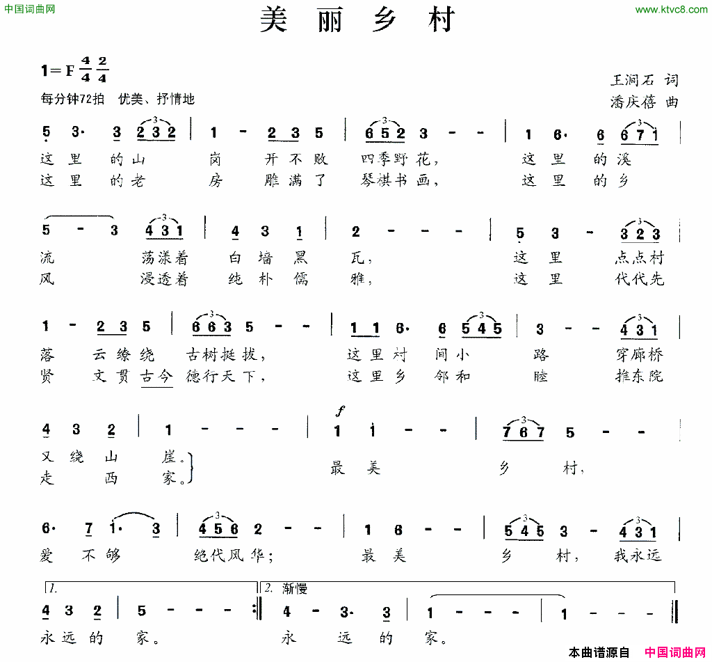 美丽乡村王涧石词潘庆蓓曲美丽乡村王涧石词_潘庆蓓曲简谱