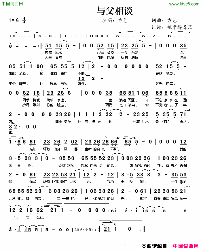 与父相谈简谱_方艺演唱_方艺/方艺词曲