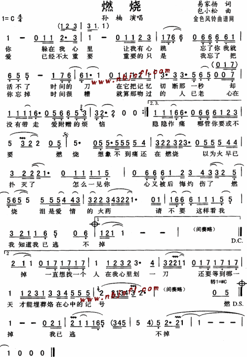 燃烧__孙楠简谱