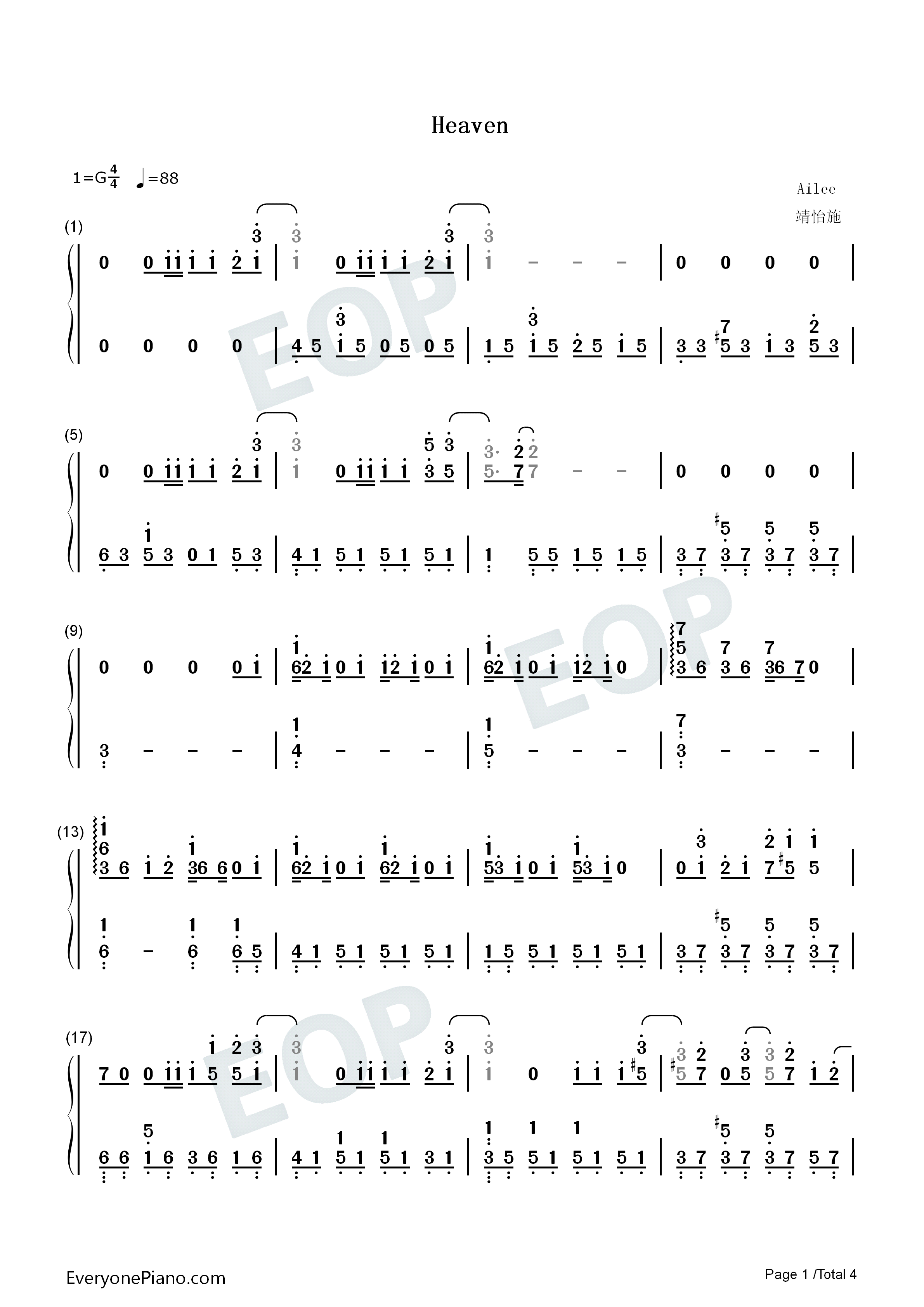 Heaven钢琴简谱_Ailee演唱