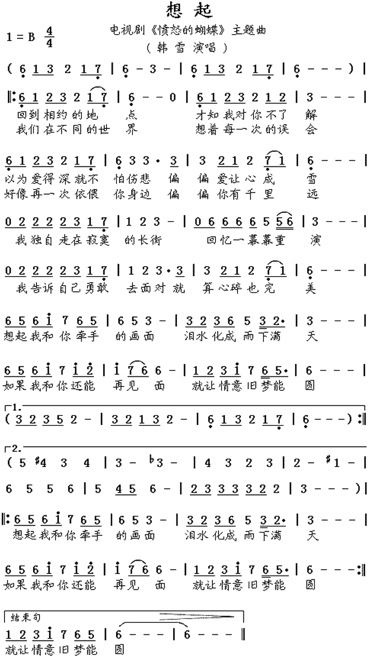 想起_愤怒的蝴蝶_主题曲简谱