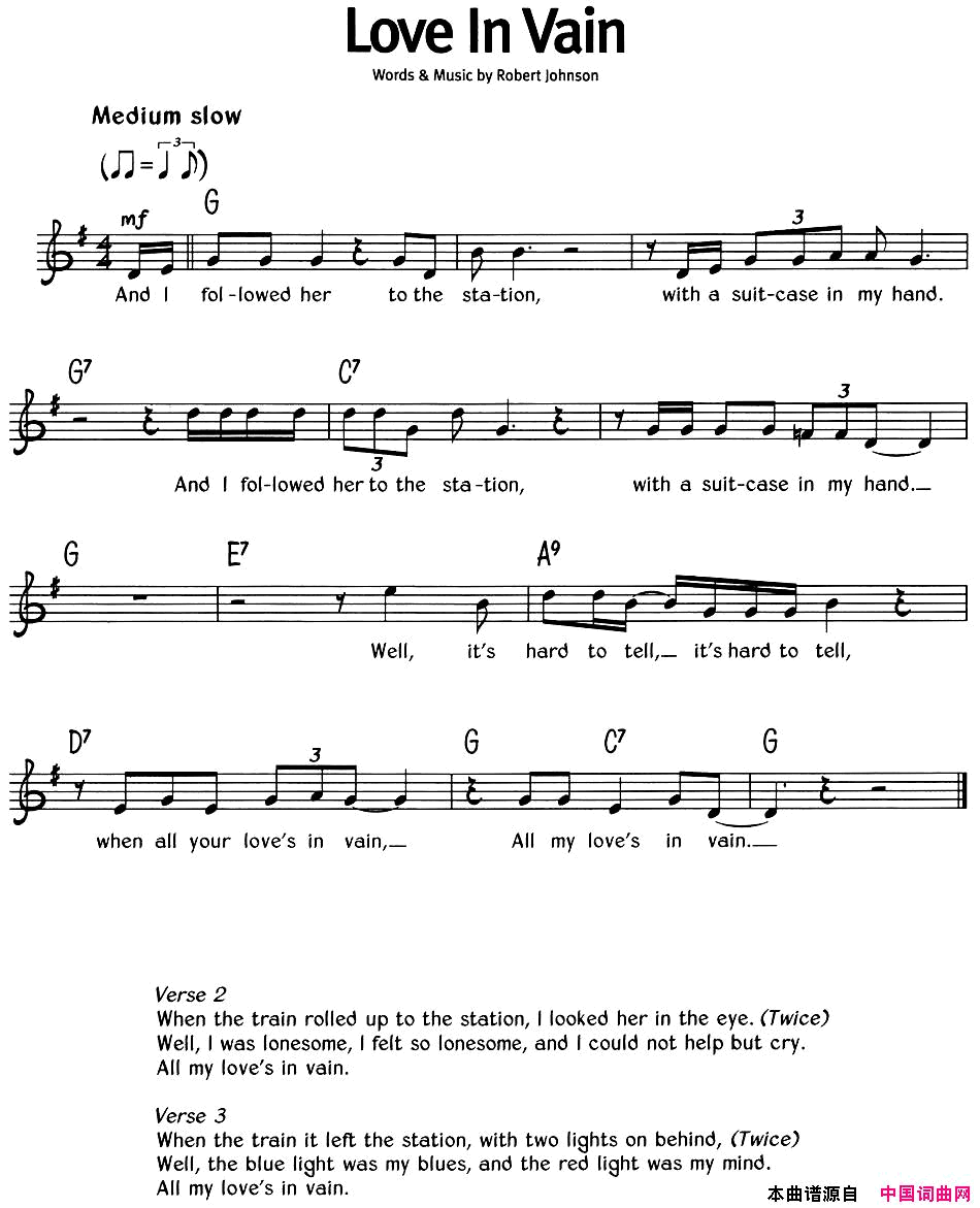 蓝调音乐：LoveInVain简谱