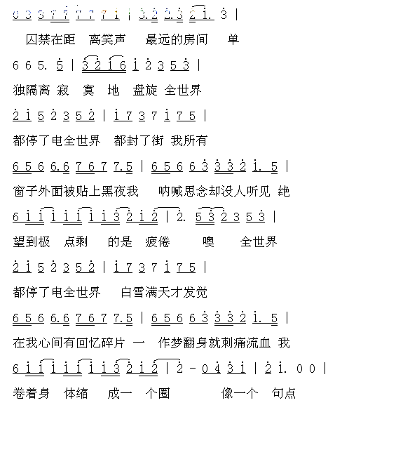 全世界都停电简谱_Tank演唱