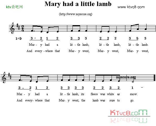 Maryhadalittlelamb线简谱混排版、英文儿歌简谱