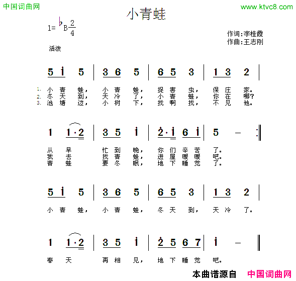 小青蛙李桂霞词王志刚曲简谱
