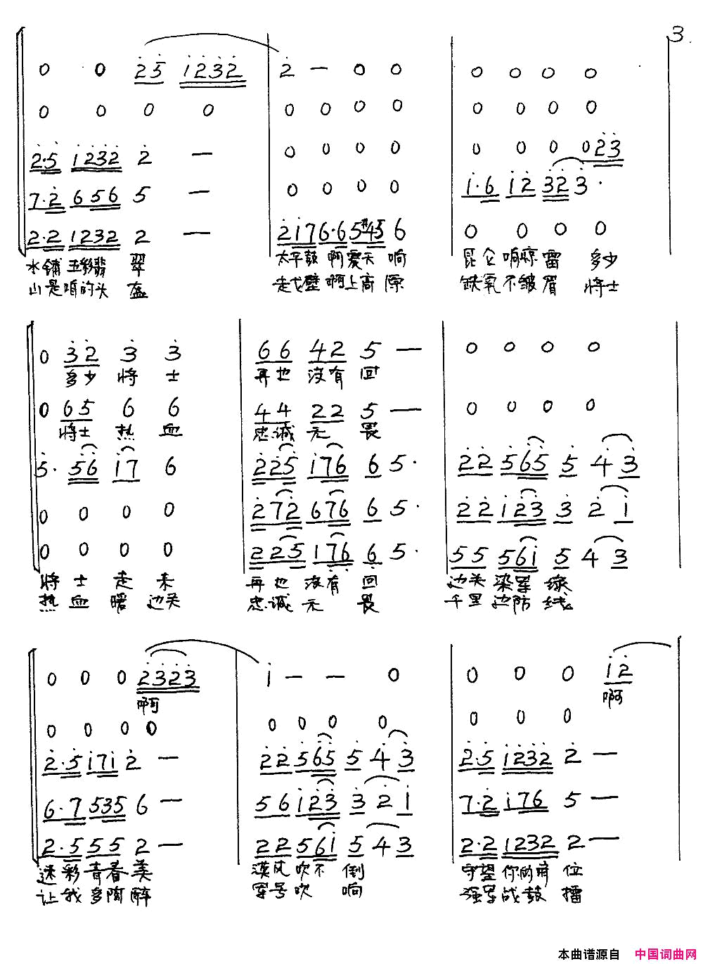 守卫大西北简谱_张永君演唱_刘顶柱/李杰、李赫词曲