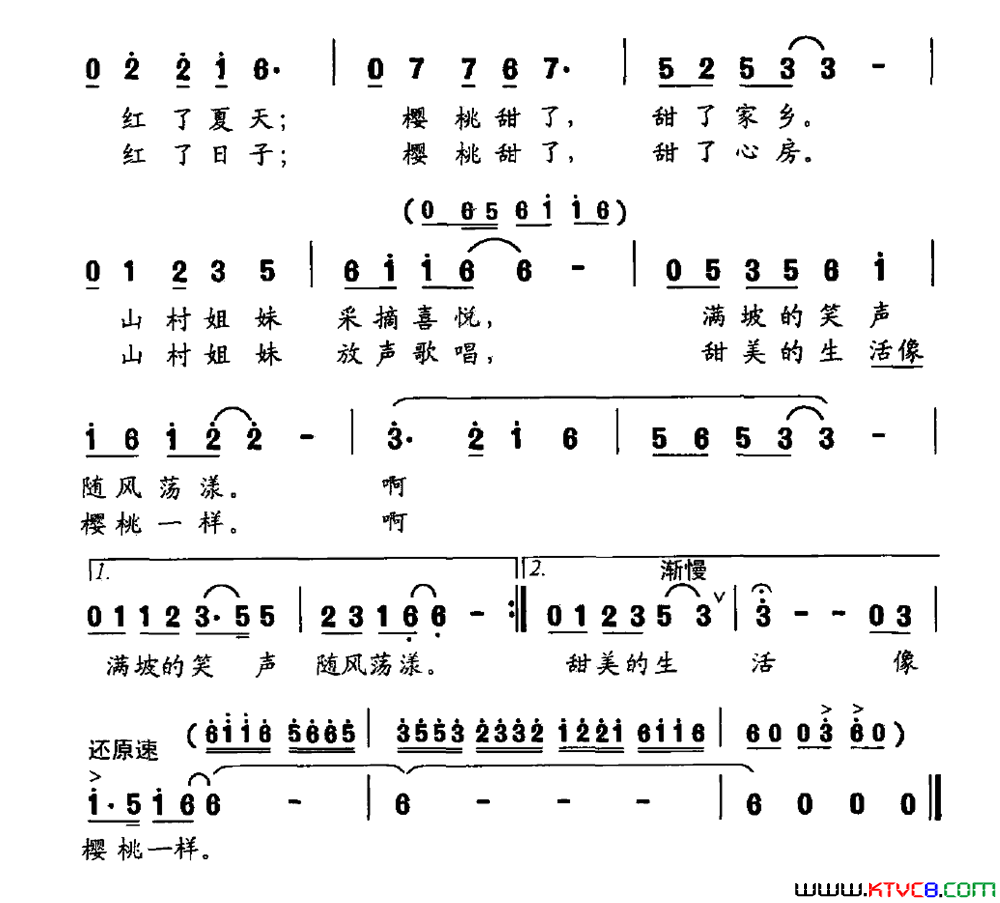 樱桃红了的村庄简谱