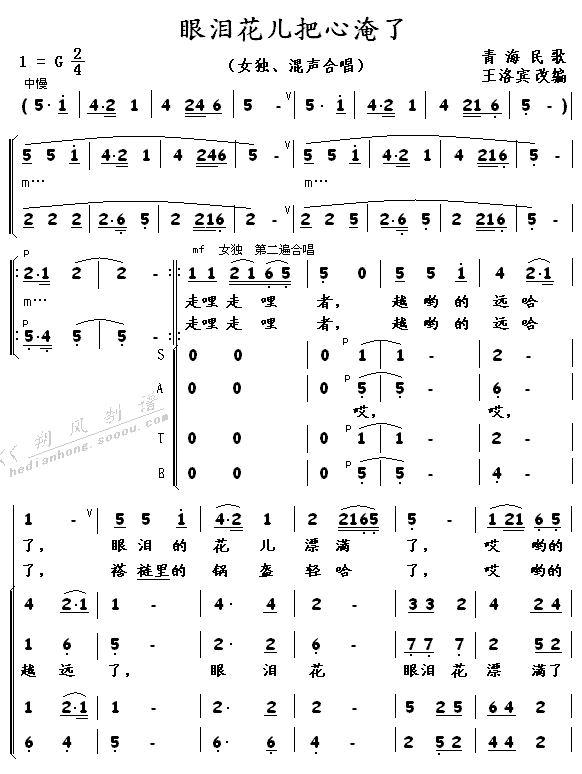 眼泪花儿把心淹了青海简谱_西宁群星合唱团演唱