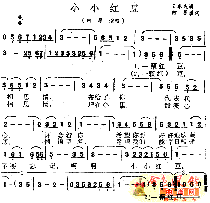 小小红豆简谱_阿原演唱