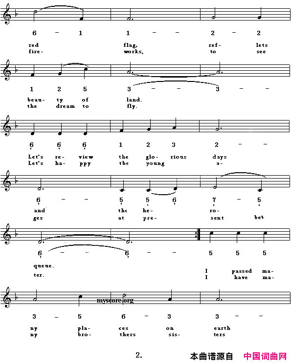 LONGLIVEMOTHERLAND祖国万岁英译中文歌曲、线简谱混排版简谱