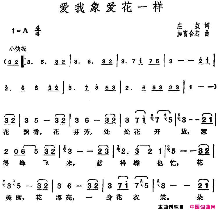 邓丽君演唱金曲：爱我象爱花一样简谱